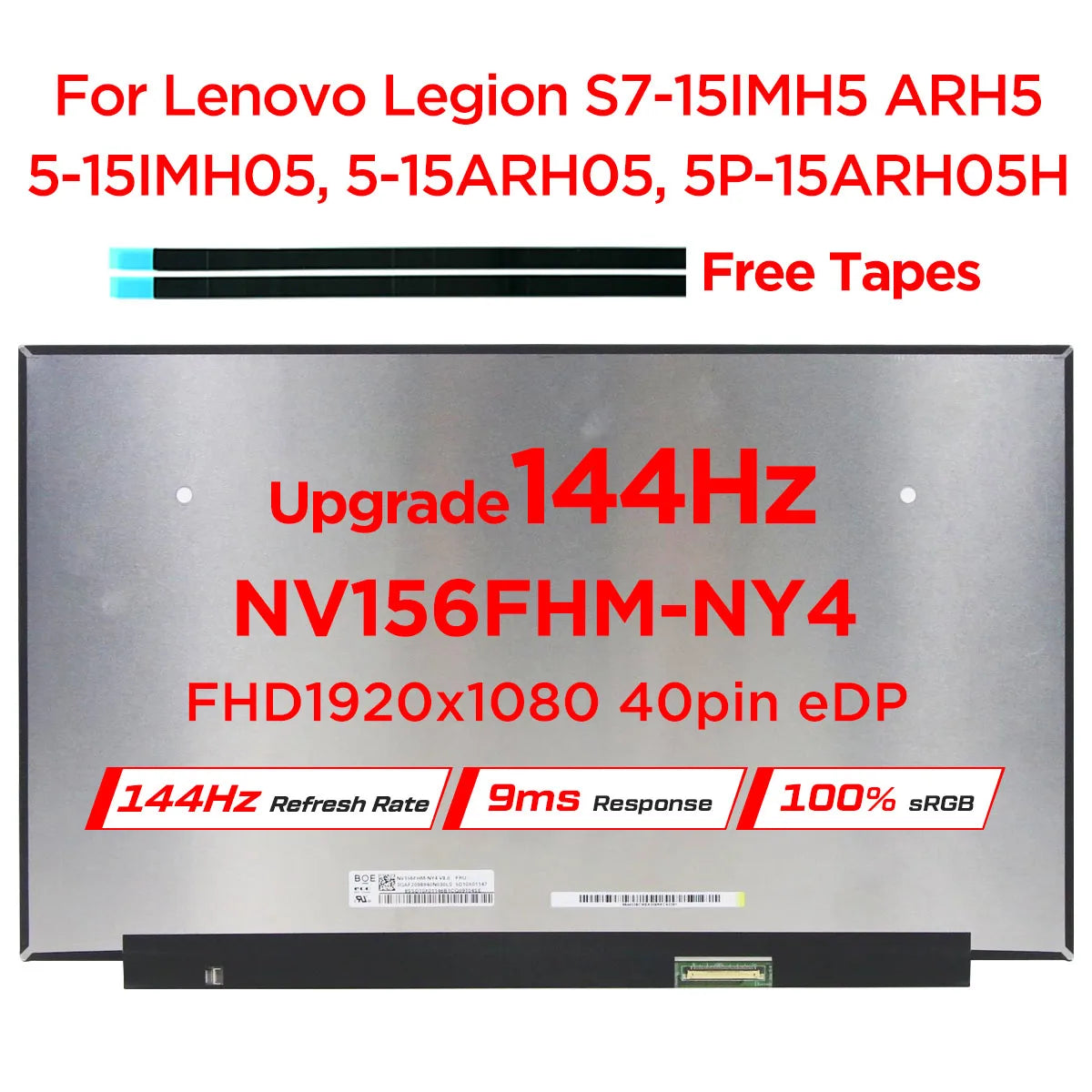 StoneTaskin Original 144Hz Laptop LCD Screen NV156FHM-NY4 Fit  LP156WFG-SPP1 For Lenovo Legion 5-15ARH05H 5-15IMH05H 5P-15 S7-15ARH5  40pins eDP