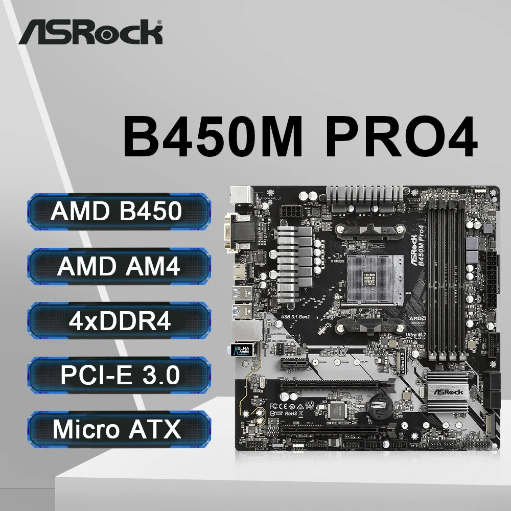 StoneTaskin Refurbished ASRock B450M PRO4 Motherboard Supports Ryzen 5