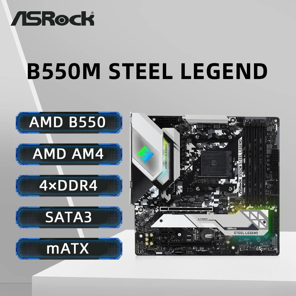 ASRock B550M Steel Legend Motherboard Support 5800X3D 5700X 5600G CPU AMD AM4 Socket DDR4 4533MHz 128GB NVME HDMI Free Fast Shipping