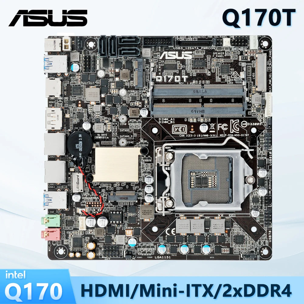 ASUS Q170T Motherboard Mini-ITX LGA 1151 Intel Q170 Motherboard support  i3-6100 7300 6400 6500 7400 6700 7700 cpu DDR4 32GB Fully Tested Free  Shipping