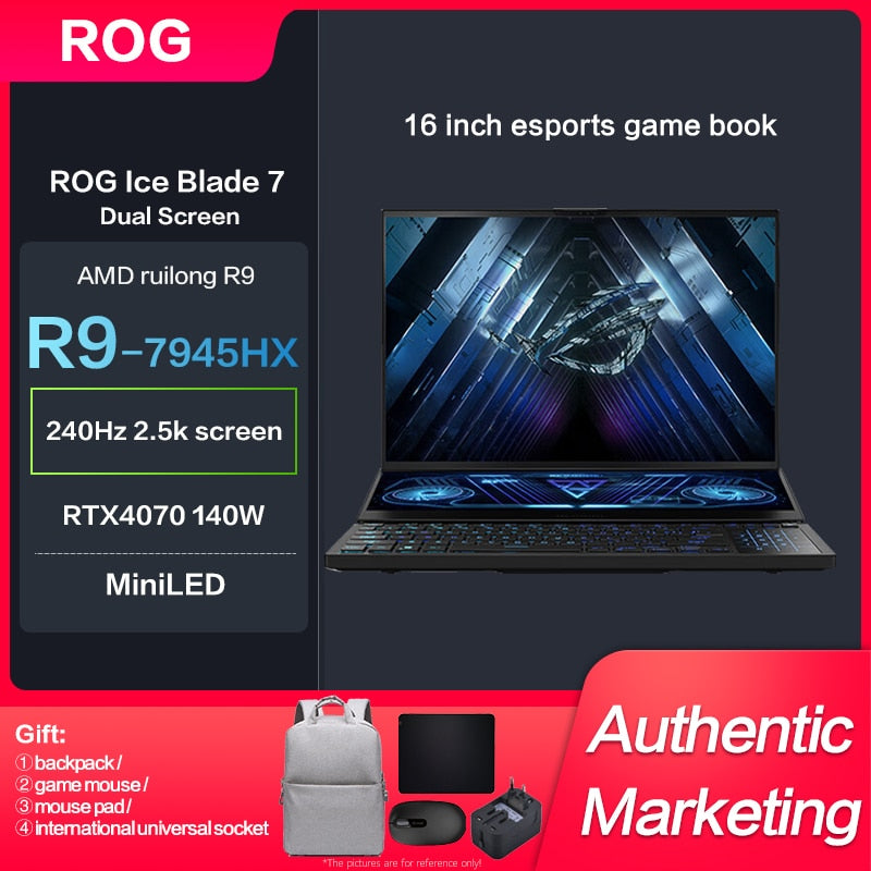 Asus ROG Zephyrus Double screen GX650 E-sport Gaming Laptop R9-7945HX RTX4070/4080/4090 240Hz MiniLED 16Inch Computer Note
