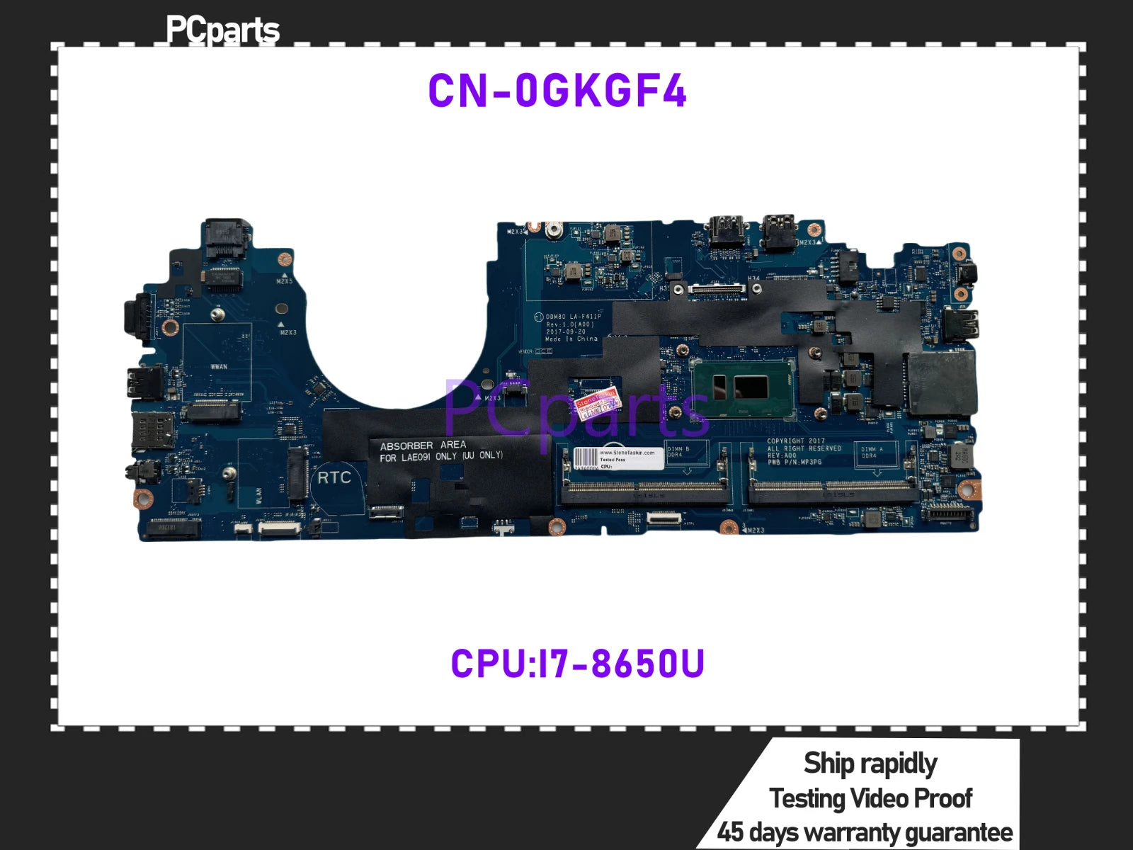 交換用 Dell Latitude 5590 マザーボード DDM80 LA-F411Pメインボード搭載 i5-8250U プロセッ 交換