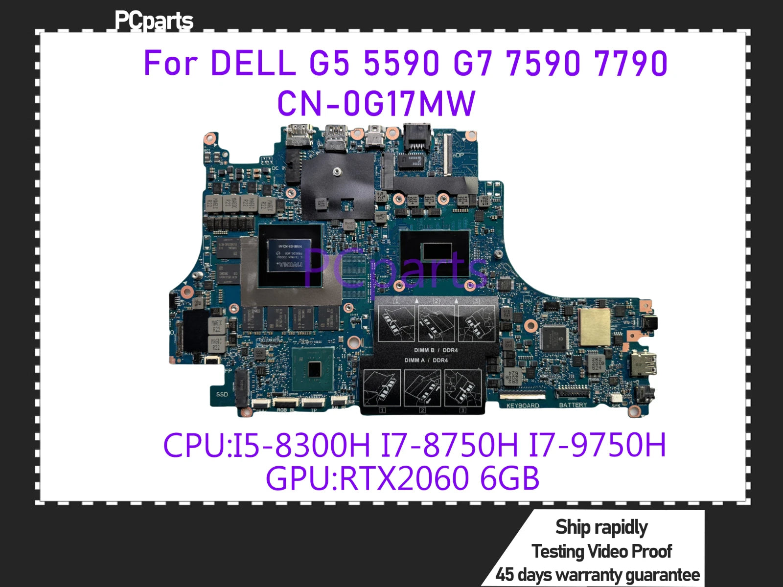 PCparts Refurbished For Dell G5 5590 G7 7590 Laptop Motherboard CN-0G1