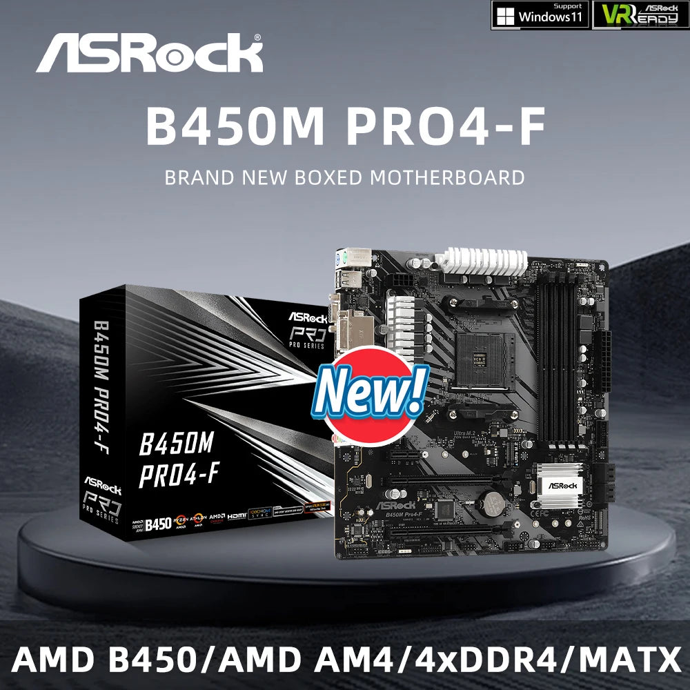 StoneTaskin For ASROCK Brand New B450M Pro4-F Motherboard Support 5950X  5800X3D 5700X 5600X 5600G 1700X 2700X CPU 4xDDR4 mATX AM4 HDMI Mainboard  Fully