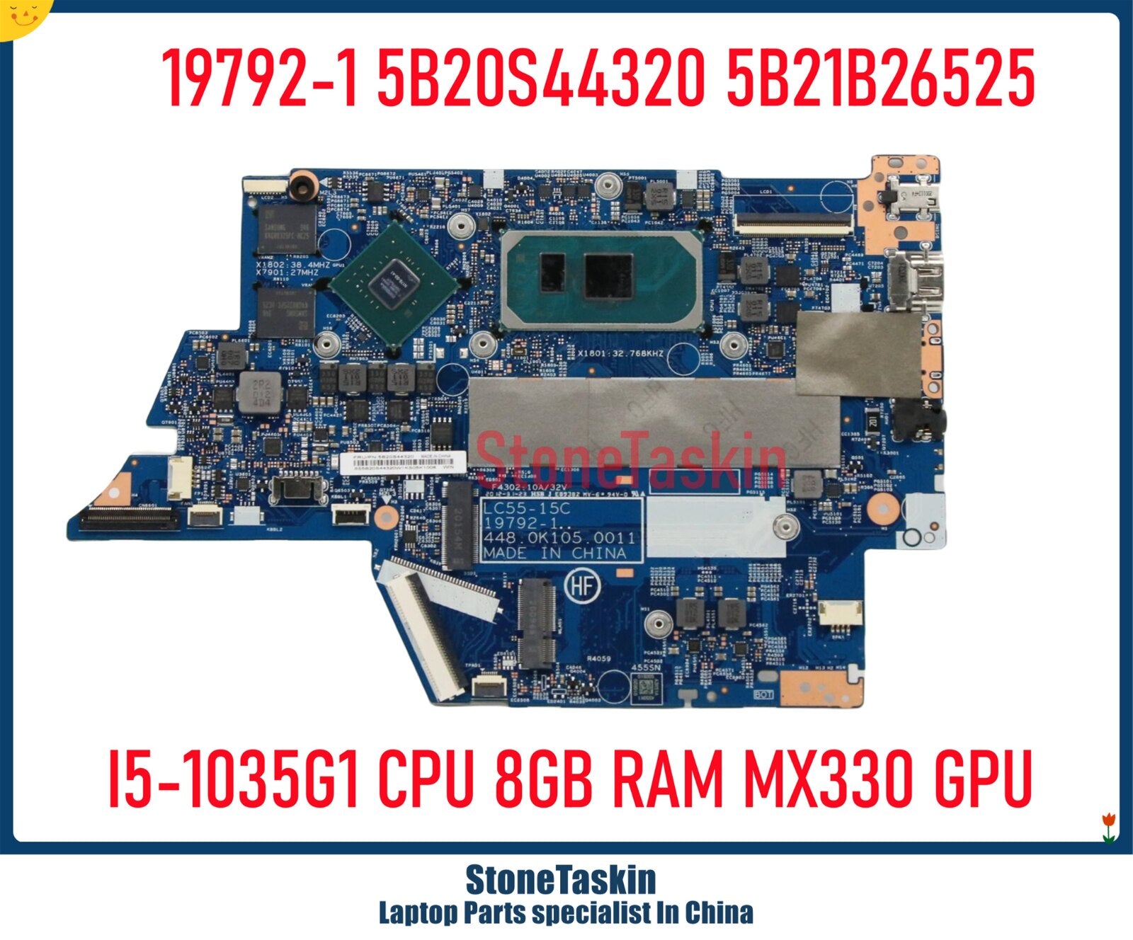 StoneTaskin 19792-1 5B20S44320 5B21B26525 For Lenovo IdeaPad Flex 15IIL05  Laptop Motherboard I5-1035G1 CPU 8GB RAM MX330 GPU