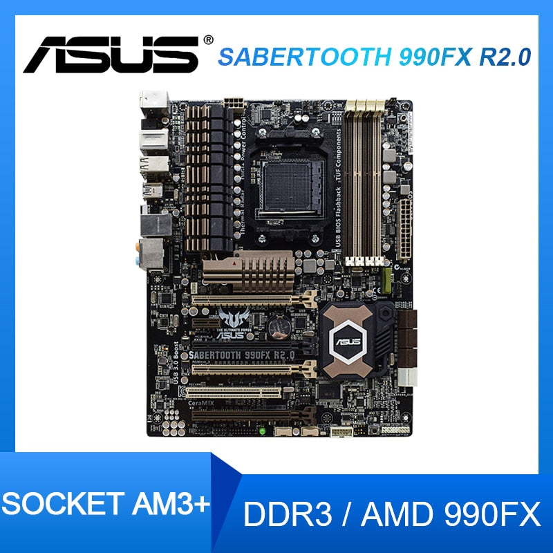 Original ASUS SABERTOOTH 990FX R2.0 Desktop Motherboard Socket AM3+ DDR3  ram 32GB support Athlon IIX2 225 240 cpus PCI-E 2.0 USB3.0 ATX