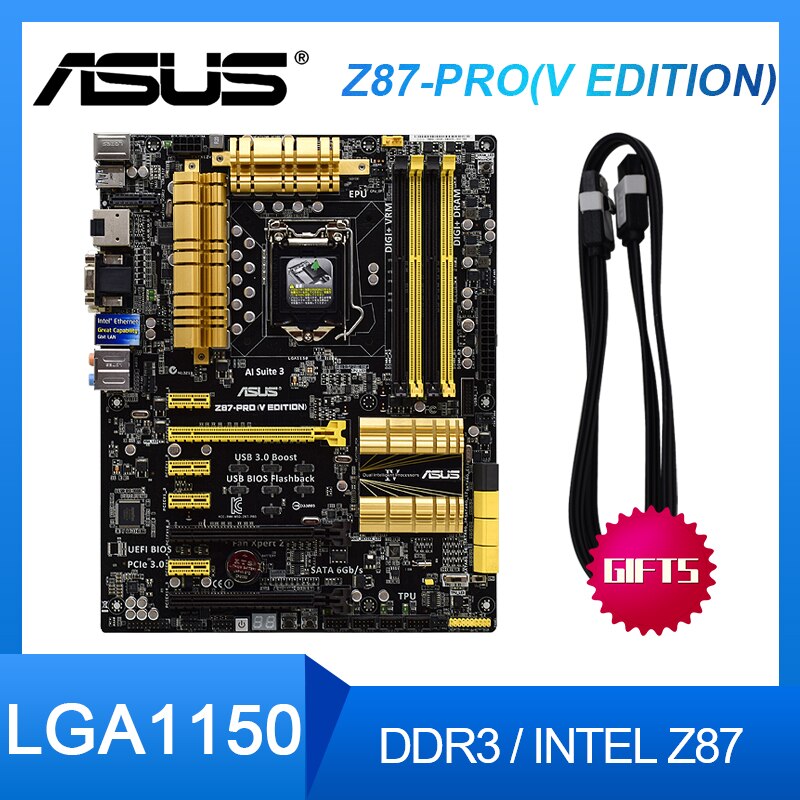 Original Intel Z87 ASUS Z87-PRO (V EDITION) Desktop Motherboards LGA1150  DDR3 32GB Support I7 4770K cpus PCI-E 3.0 USB3.0 ATX Motherboard