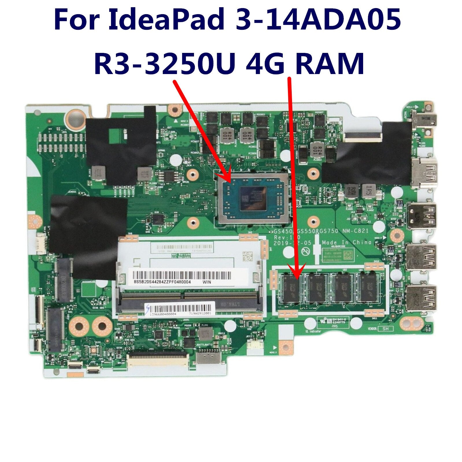 StoneTaskin Original R3-3250U CPU 4G RAM For Lenovo IdeaPad 3-14ADA05  Laptop Motherboard NM-C821 5B20S44284 5B20S44285