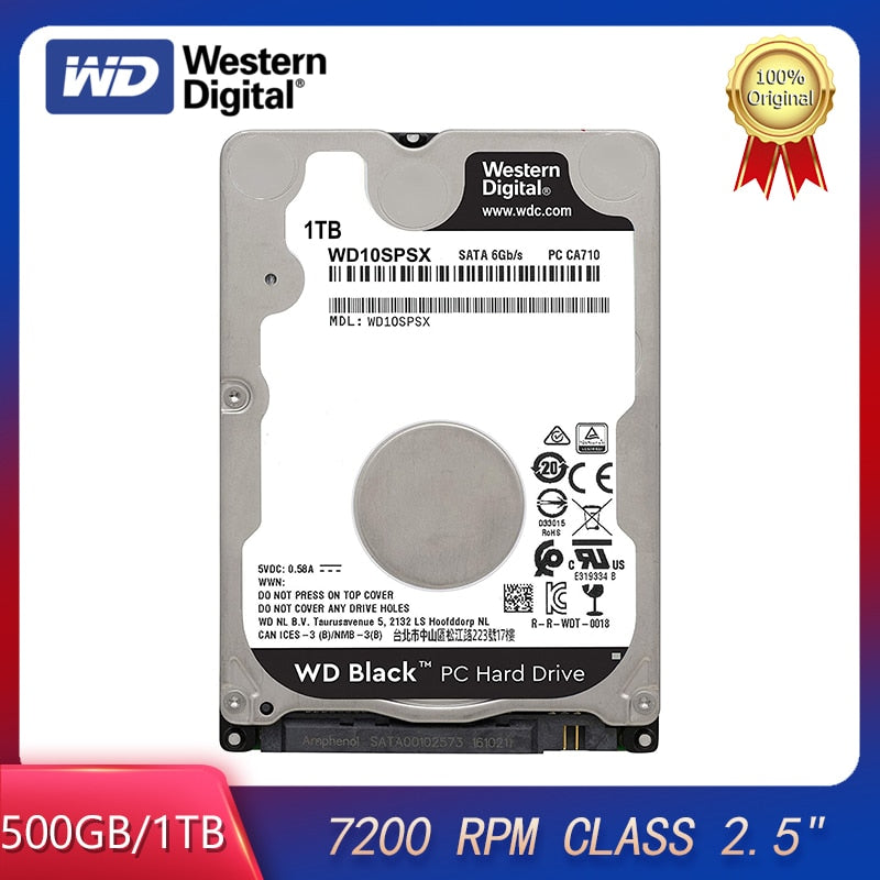 Western Digital 1TB 500GB WD Black Internal Laptop Hard Drive 7200 RPM Class SATA Gb/s 64 MB Cache HDD 7MM