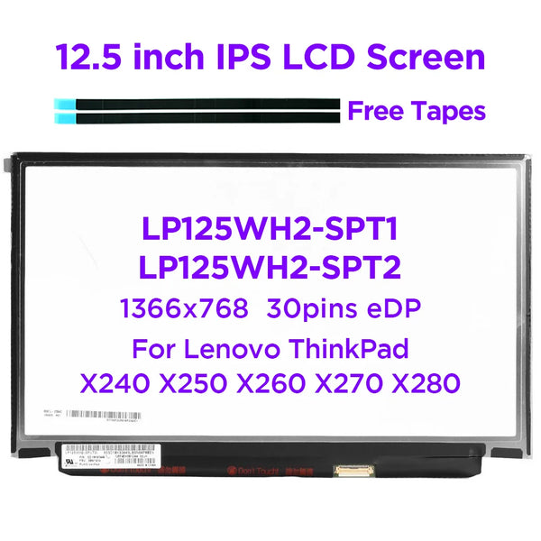 StoneTaskin Original 12.5" IPS Laptop LCD Screen LP125WH2-SPT2 LP125WH2-SPT1 M125NWR3 for Lenovo ThinkPad X240 X250 X260 X270 X280 1366x768 30pin eDP Fast Free Shipping