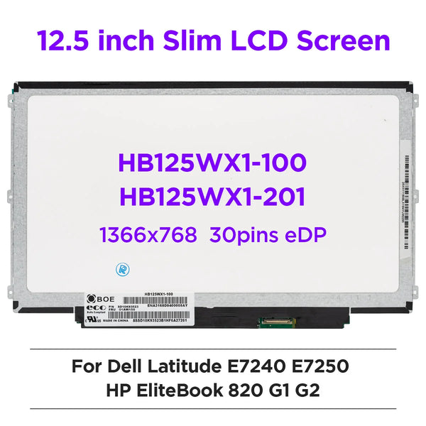 StoneTaskin Original  12.5" Laptop LCD Screen HB125WX1-100 fit HB125WX1-201 LP125WH2-TPB1 B125XTN01.0 for Dell E7240 HP G1 G2 EliteBook 820 HD1366x768 Free Fast Shipping