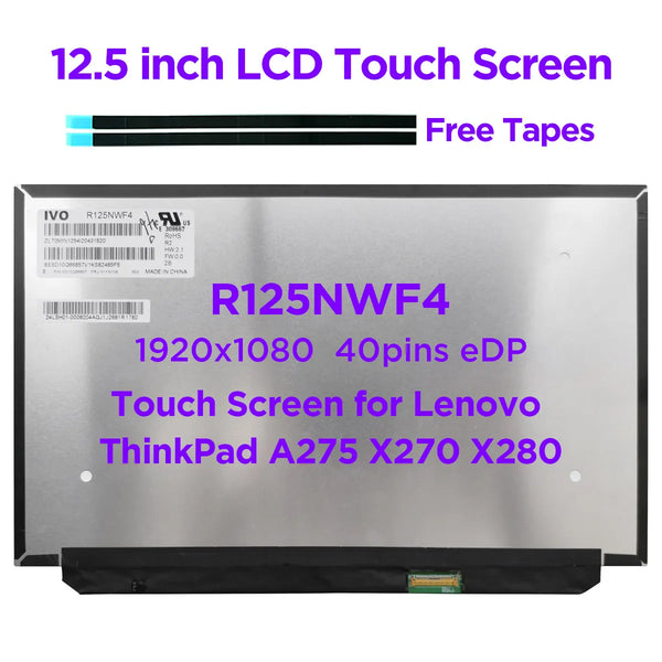 12.5" Laptop LCD Touch Screen R125NWF4 Fit B125HAK01.0 For Lenovo ThinkPad X270 X280 A275 20HM 20HN 20K5 20K6 20KE 20KF 40pins