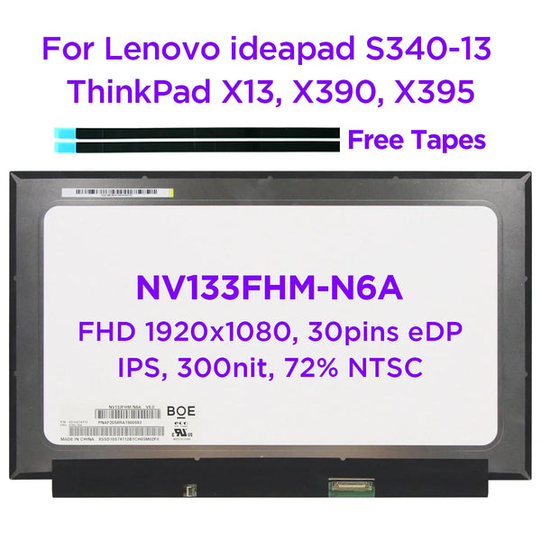 StoneTaskin Original  13.3" IPS Laptop LCD Screen NV133FHM-N6A Fit B133HAN05.A LP133WF7-SPB1 For Lenovo ThinkPad X13 X390 X395 FHD1920x1080 30pin eDP Free Fast Shipping