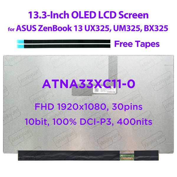 StoneTaskin 13.3-Inch OLED Laptop LCD Screen ATNA33XC11-0 for ASUS UX325 UM325 BX325 B3302 B5302 AM-OLED Version 100%DCI-P3 1920x1080 30pins Fully Tested Fast Shipping