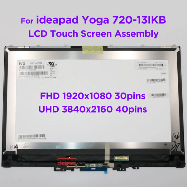 StoneTaskin 13.3 LCD Touch Screen Digitizer Assembly For Lenovo ideapad Yoga 720-13IKB 81C3 80X6 LED Display Panel Replacement 5D10N24290 Display Panel Fully Tested Free Fast Shipping