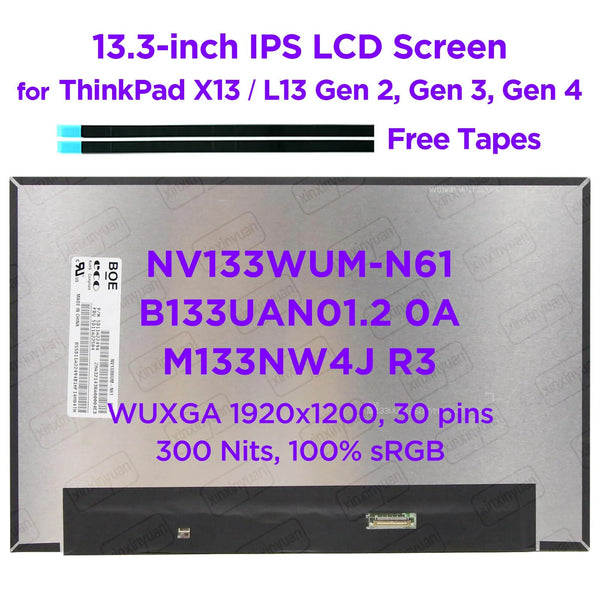 13.3 Laptop LCD Screen NV133WUM-N61 fit B133UAN01.2 MND307DA1-4 LP133WU1-SPB1 M133NW4J R3 for ThinkPad X13 L13 Gen2 Gen3 Gen4