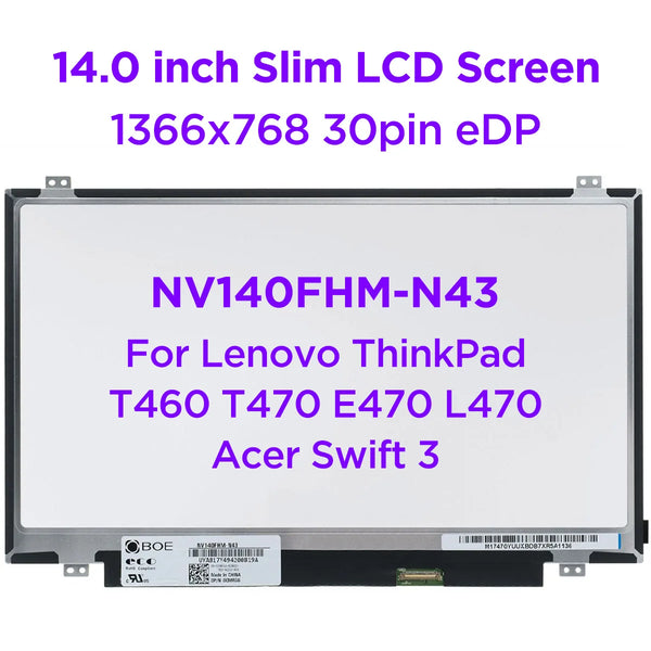 StoneTaskin Original  14.0 IPS Laptop LCD Screen NV140FHM-N43 NV140FHM N46 N41 For Lenovo ThinkPad T460 T470 E470 L470 Acer Swift3 1920x1080 30pin eDP Free Fast Shipping