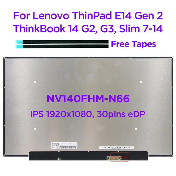 StoneTaskin Original  14.0 IPS Laptop LCD Screen NV140FHM-N66 For Lenovo S14 G2 ITL ThinkBook 14 G3 ACL 14 G3 ITL 82MU 21A2 21A3 1920x1080 30pin eDP Free Fast Shipping