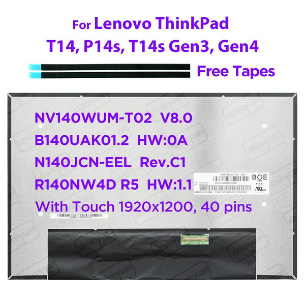 StoneTaskin Original 14.0-Inch Laptop LCD Touch Screen NV140WUM-T02 B140UAK01.2 N140JCN-EEL R140NW4D R5 HW1.1 for ThinkPad T14 P14s Gen3 Gen4 40pins Free Fast Shipping