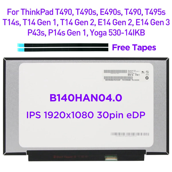 StoneTaskin Original  14.0 Laptop LCD Screen B140HAN04.0 For Lenovo ThinkBook T490 T490s T495s P43s T14s P14s T14 Gen 1 E14 Gen 2 FHD IPS 30pin eDP Free Fast Shipping