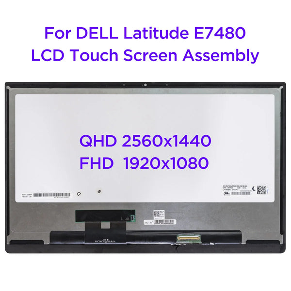 14.0 Laptop LCD Screen For DELL Latitude E7480 Touch Digitizer Assembly With Frame QHD2560x1440 FHD1920x1080 Display Replacement