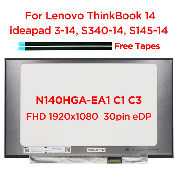 StoneTaskin 14.0 Slim Laptop LCD Screen N140HGA-EA1 NT140FHM-N43 For Lenovo ideapad 3-14 S340-14 S145-14 ThinkBook 14 FHD1920x1080 30pin eDP Fully Tested Free Shipping