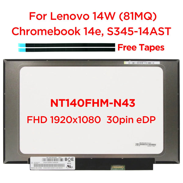 StoneTaskin 14.0" Slim Laptop LCD Screen NT140FHM-N43 NT140FHM N44 N32 N45 For Lenovo 14W Chromebook 14e S345-14AST FHD1920x1080 30pin eDP Fully Tested Free Shipping