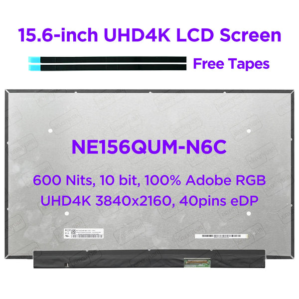 StoneTaskin 15.6" IPS 4K Laptop LCD Screen NE156QUM-N6C for Lenovo ThinkPad 5D10V82389 600 nits HDR 400 100% Adobe RGB UHD3840x2160 40pins