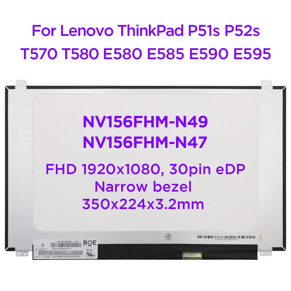 StoneTaskin Original  15.6" IPS Laptop LCD Screen NV156FHM-N49 Fit NV156FHM-N47 For Lenovo ThinkPad T570 T580 E580 E585 E590 E595 1920x1080 30pins eDP Free Fast Shipping