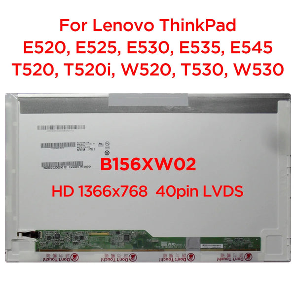 StoneTaskin Original  15.6 Laptop LCD Screen B156XW02 B156XTN02.1 LTN156AT05 For Lenovo ThinkPad E520 E525 E530 E545 T520 W530 HD1366x768 40pin LVDS Free Fast Shipping