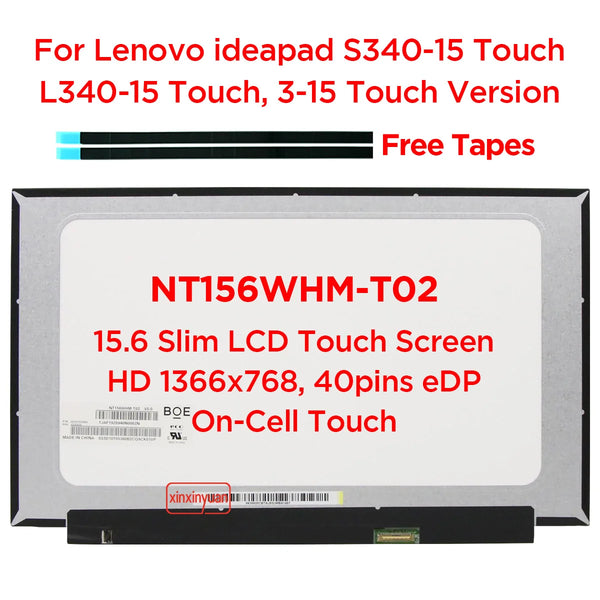 StoneTaskin Original 15.6 Laptop LCD Touch Screen NT156WHM-T02 B156XTK02.1 For Lenovo ideapad 3-15ADA05 3-15 L340-15 Touch Version 1366x768 40pin eDP Free Fast Shipping