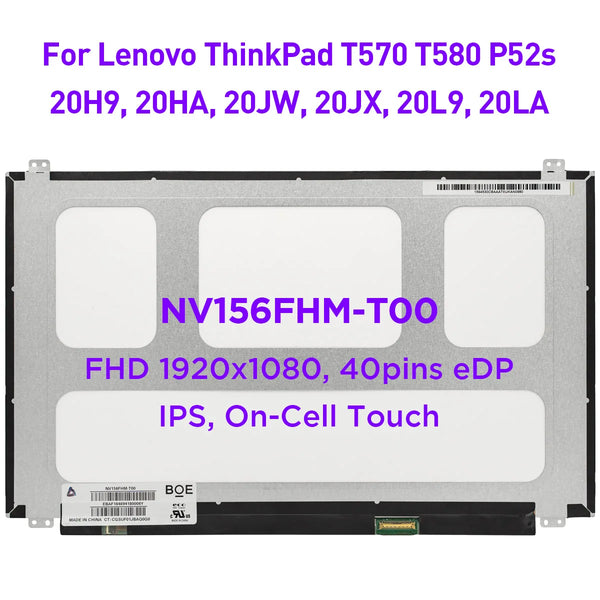 StoneTaskin 15.6" Laptop LCD Touch Screen NV156FHM-T00 Fit B156HAK02.0 For Lenovo ThinkPad T570 T580 P52s 1920x1080 IPS Display Panel 40pin Fully Tested Free Shipping