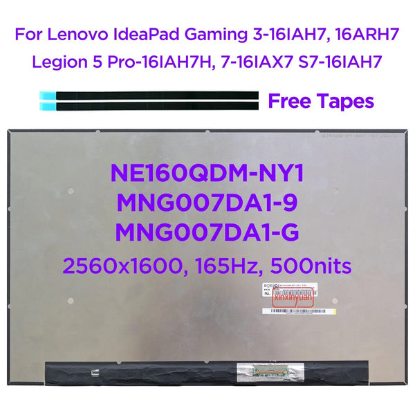 16.0 QHD+ 2K 165Hz LCD Screen NE160QDM-NY1 MNG007DA1-9 for ideapad Gaming 3-16IAH7 3-16ARH7 Legion 5 Pro-16IAH7H S7-16IAH7 40pin