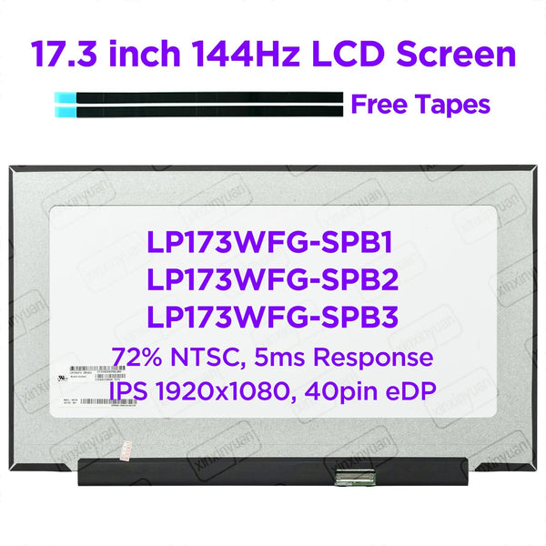 StoneTaskin 17.3" 144Hz Laptop LCD Screen LP173WFG-SPB2 fit LP173WFG SPB1 SPB3 for HP 17-CD 17T-CD IPS Display Panel FHD1920x1080 40pin eDP