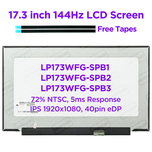 StoneTaskin Original 17.3" 144Hz Laptop LCD Screen LP173WFG-SPB2 fit LP173WFG SPB1 SPB3 for HP 17-CD 17T-CD IPS Display Panel FHD1920x1080 40pin eDP Fast Free Shipping