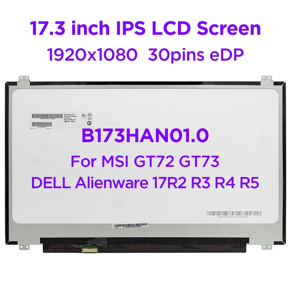 StoneTaskin 17.3" IPS Laptop LCD Screen B173HAN01.0 Fit LP173WF4-SPF1 SPF2 SPF3 SPF4 SPF5 for DELL Alienware 17R2 R3 R4 R5 MSI GT72 GT73 Fully Tested Free Shipping