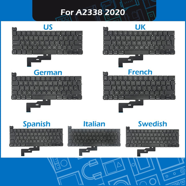 StoneTaskin Wholesale 2020 New Laptop A2338 Keyboard For Macbook Pro Retina 13" M1 A2338 Keyboard Replacement US RU UK FR SP IT GER SE Layout EMC 3578 6 Month Warranty