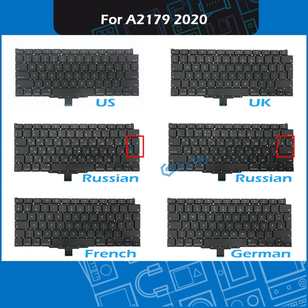 StoneTaskin Wholesale 2020 Year New Laptop A2179 Keyboard for Macbook Air 13" A2179 Keyboard Replacement US UK RU FR SP IT GER Layout EMC 3302 6 Month Warranty