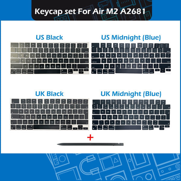 StoneTaskin Wholesale 2022 Year New M2 Laptop A2681 Keys Keycaps For Macbook Air Retina 13.6" A2681 Key Cap Keyboard Repair Black Blue EMC 4074 6 Month Warranty