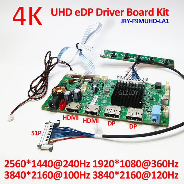 StoneTaskin Brand New Original 2K 4K edp 51p LED display driver board Kit JRY-F9MUHD-LA1 2K@240hz 1K@360hz 4K@100HZ 120HZ UHD Monitor HDR VBO eDP 2*HDMI 2*DP 100% Tested Free Shipping