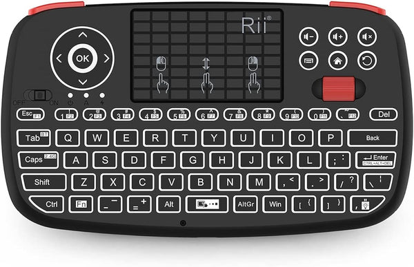 Rii (Upgrade) i4 Mini Bluetooth Keyboard with Touchpad, Blacklit Portable Wireless Keyboard with 2.4G USB Dongle for Smartphones, PC, Tablet, Laptop TV Box iOS Android Windows Mac.Black