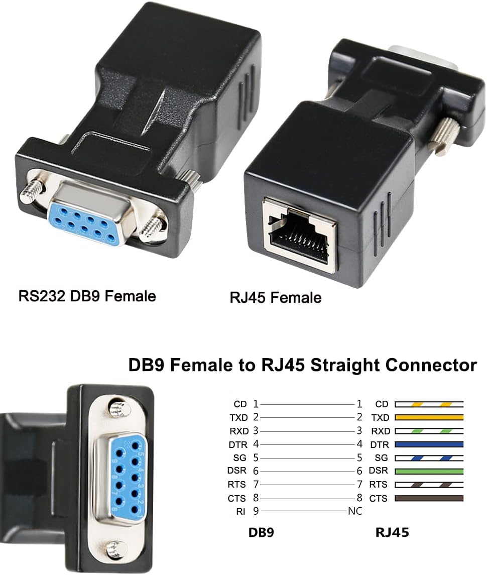DTECH DB9 to RJ45 Serial Adapter RS232 Female to RJ-45 Female Etherne ...