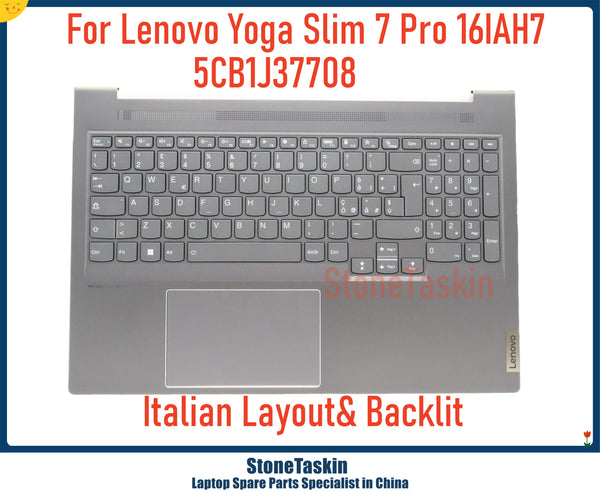 StoneTaskin 5CB1J37708 For Lenovo Yoga 7 Pro 16IAH7 Laptop Notebook KB Palmrest Top C Cover with Backlit keyboard Italian Layout Grey