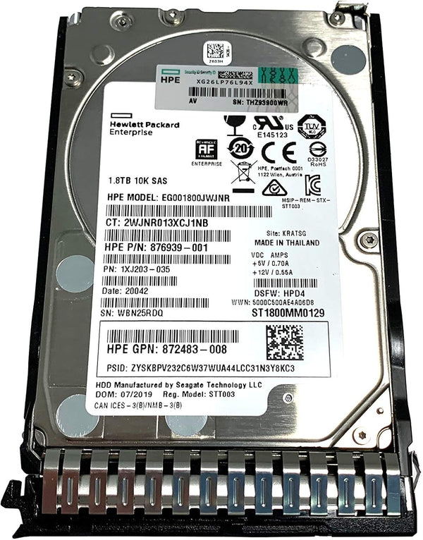 PCparts 872481-B21 872738-001 1.8TB 2.5-inch SFF SAS 12Gb/s 10K RPM 512e Enterprise Digitally Signed Hot-Plug Hard Drive G8 G9 G10 SmartDrive Carrier