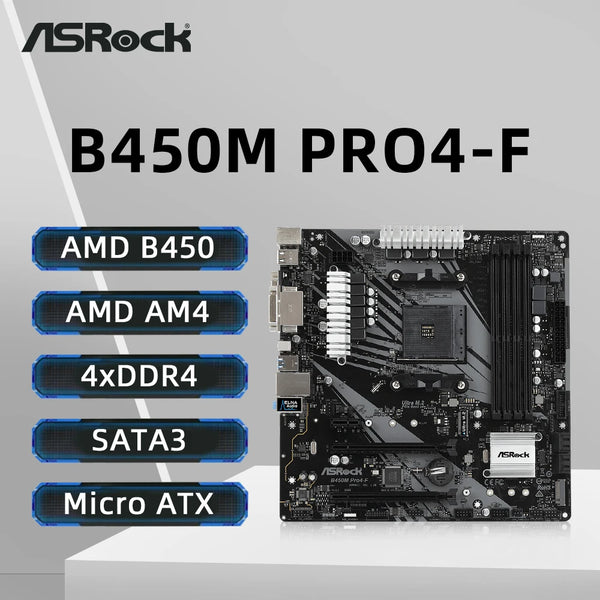 ASRock B450M PRO4-F Motherboard Support Ryzen 5 5600 5600G R7 5700X3D CPU 4xDDR4 64GB HDMI Dual M.2 RGB AM4 Mainboard Free Fast Shipping