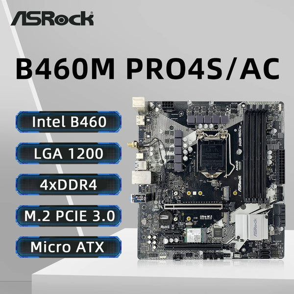 ASRock B460M PRO4S/AC Motherboard Support i9-10900K i7-10700KF i5-10600 i3-10300 CPU 4xDDR4 2933 MHz HDMI M.2 NVME PCIe 3.0 Free Fast Shipping
