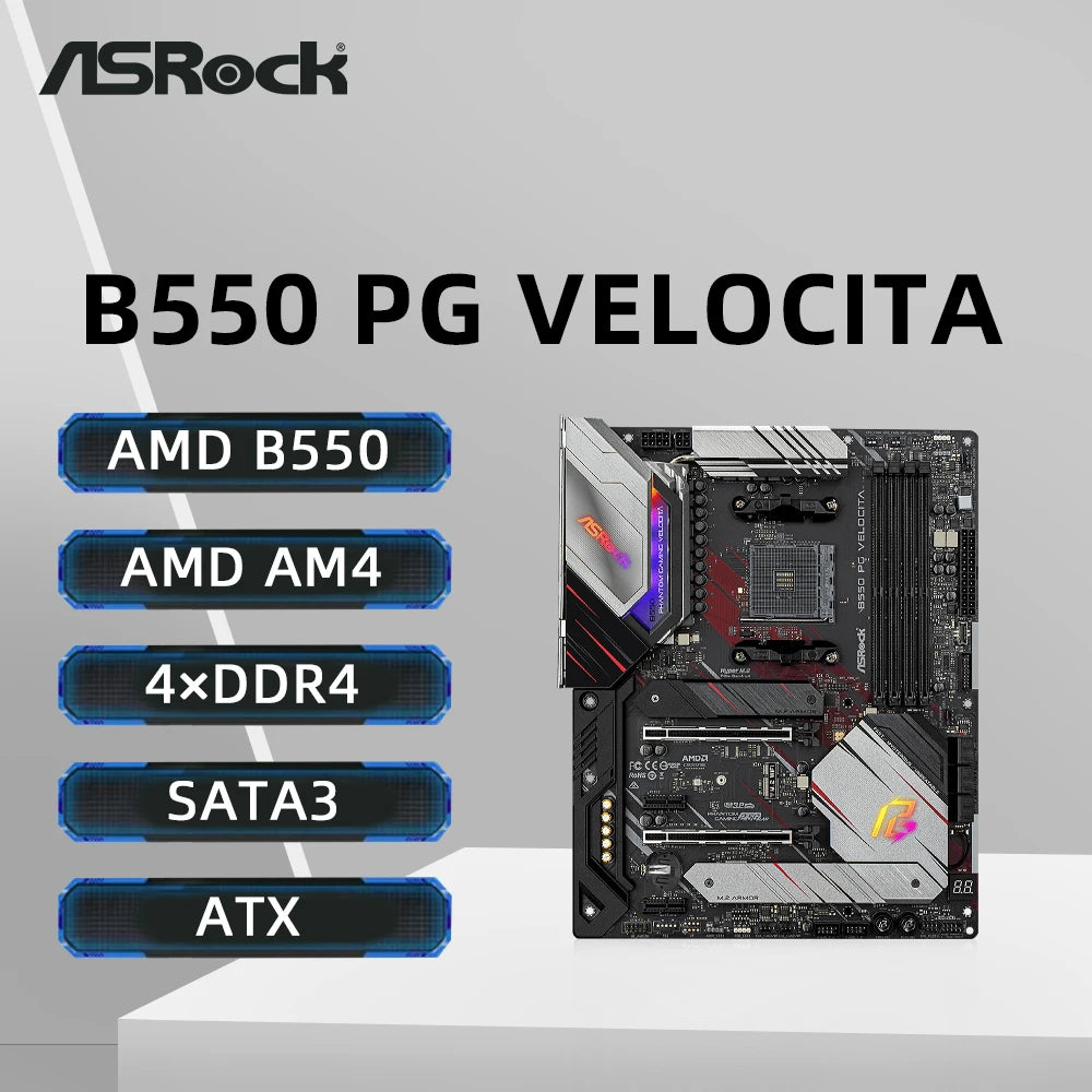 ASRock B550 PG VELOCITA Motherboard Support 5950X 5800X 5700X 5600 CPU ...