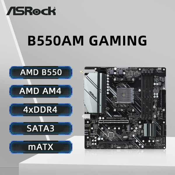 ASRock B550AM GAMING Motherboard Support Ryzen 5 5600G R7 5700X3D 5800X CPU 4xDDR4 DIMM AMD B550 NVME M.2 PCIe 4.0 AM4 Mainboard Free Fast Shipping