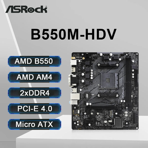 ASRock B550M-HDV Motherboard Support Ryzen 5 5600 5600G R7 5700X3D CPU AM4 Socket DDR4 4733MHz 128GB PCI-E 4.0 NVME M.2 SATA III Free Fast Shipping