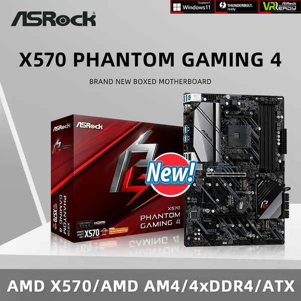 ASRock New X570 Phantom Gaming 4 Motherboard Supports Ryzen 5 5600 5600G R7 5700x3D 5800x3D CPU DDR4 3200MHz with Original Box Free Fast Shipping